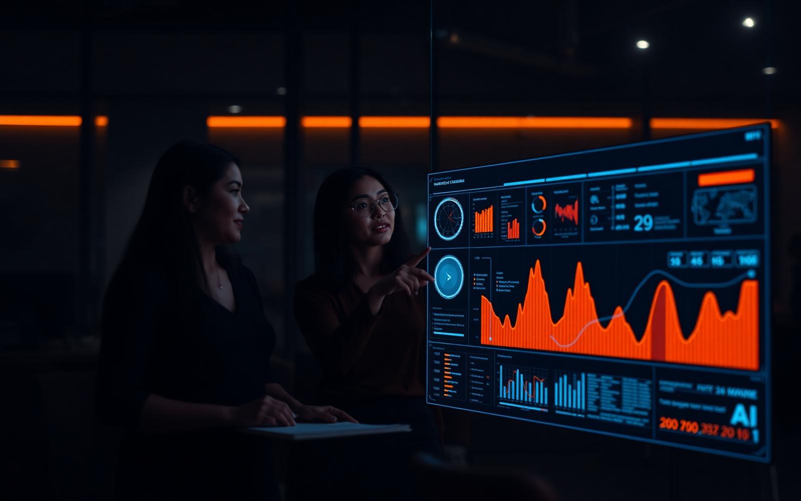 Time do Grupo OTB analisando dashboard de IA